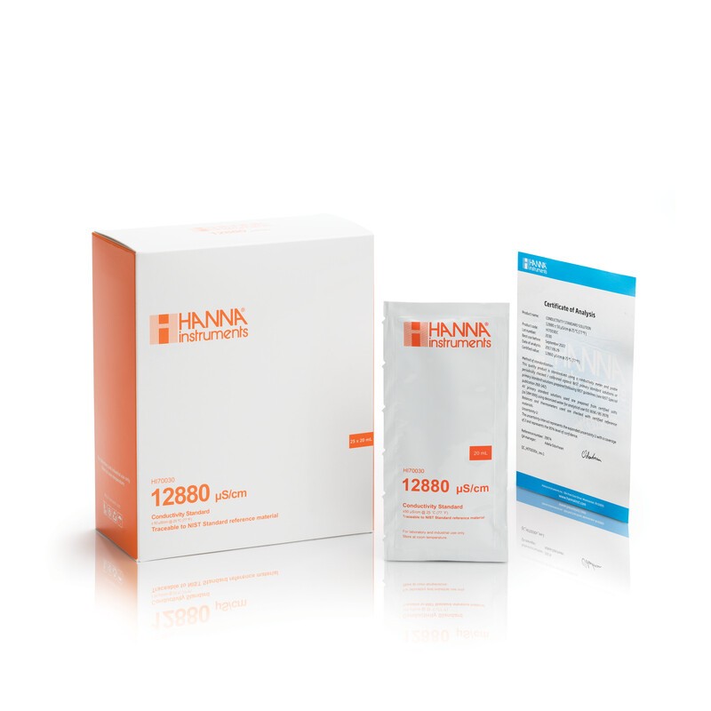 Hanna Instruments HI-70030C 12 880µS/cm Conductivity Solution, x25 Sachets w/ Certificate