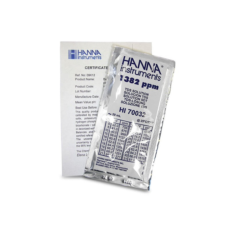 Hanna Instruments HI-70032C 1382 mg/L (ppm) TDS Calibration Solution, x25 Sachets with Certificate
