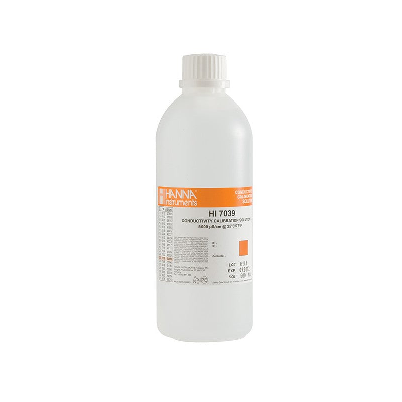 Hanna Instruments HI-7039L 5000 uS/cm Conductivity Solution, 500mL bottle