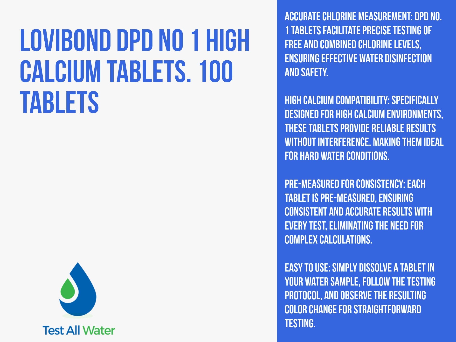 Lovibond DPD No 1 High Calcium Tablets. 100 Tablets