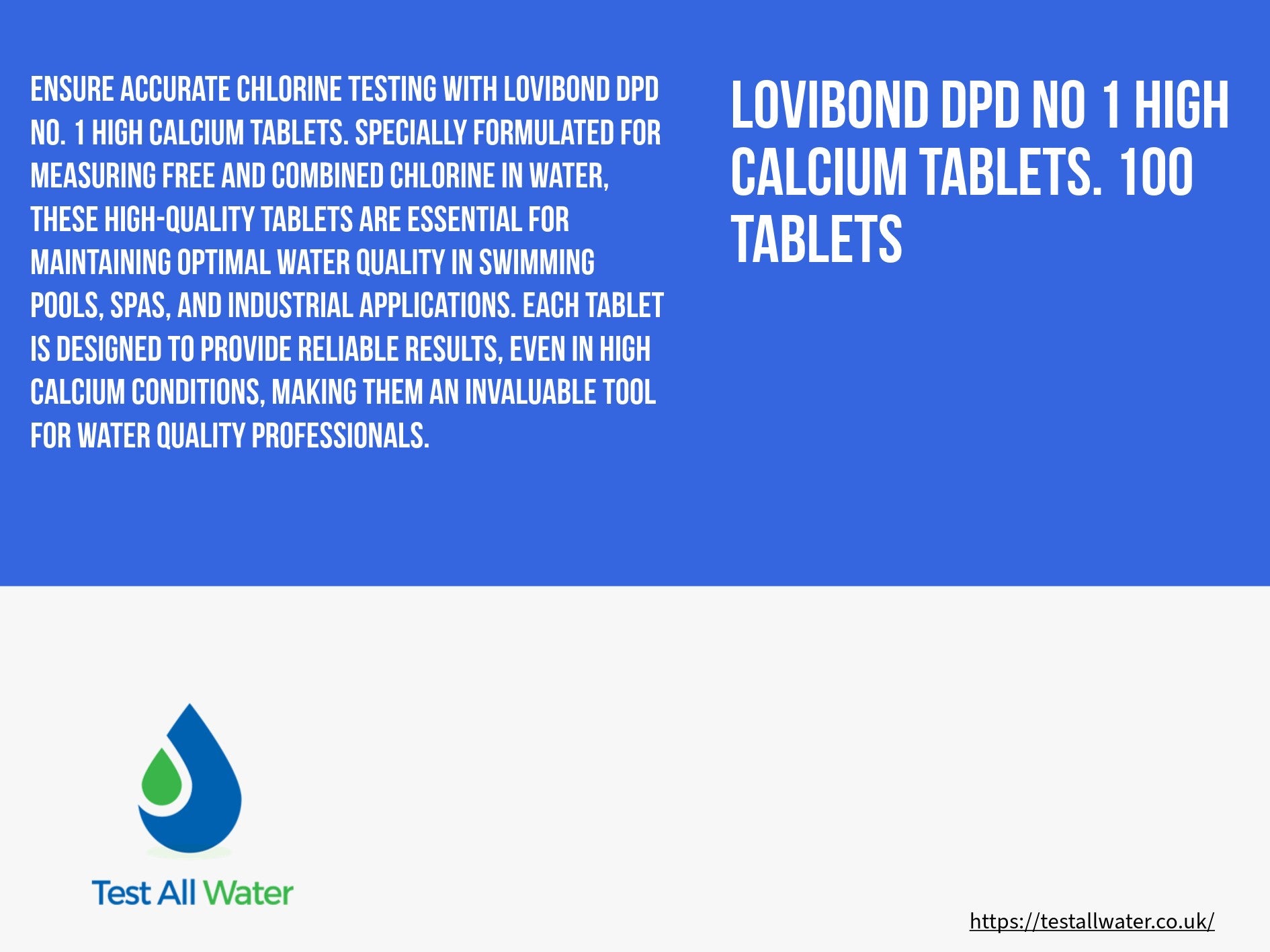 Lovibond DPD No 1 High Calcium Tablets. 100 Tablets