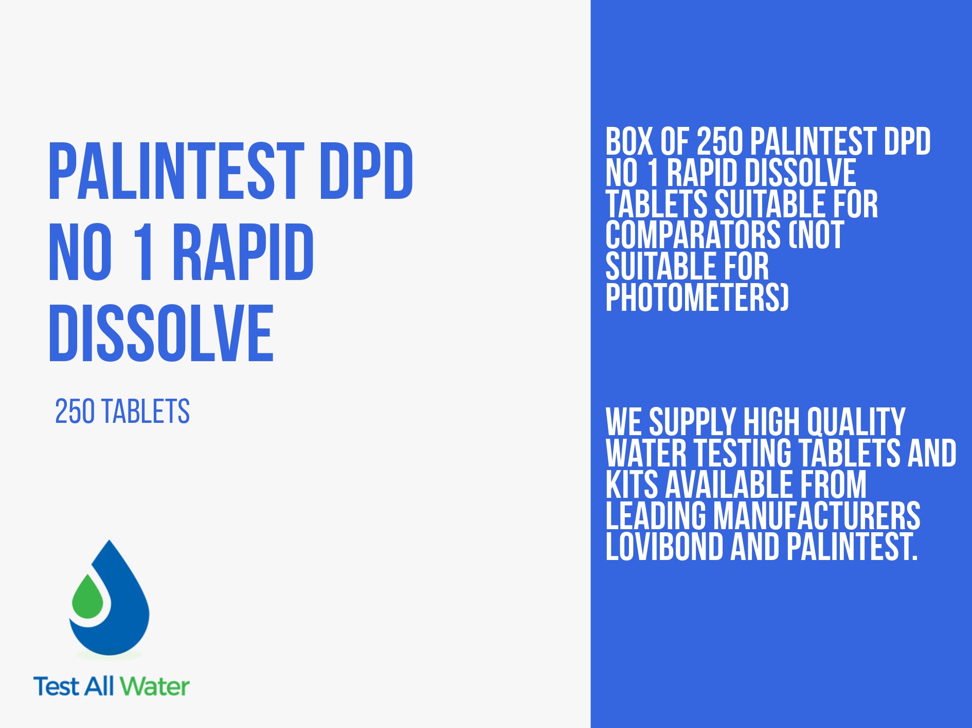 Palintest DPD No 1 Rapid Dissolve 250 Reagents(Boric Acid Free)