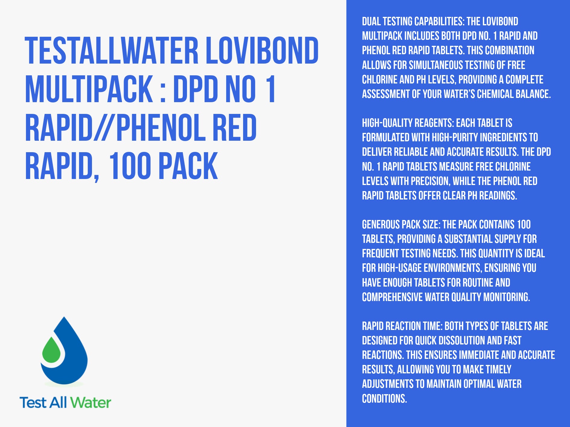 Testallwater Lovibond Multipack : DPD No 1 Rapid//Phenol Red Rapid, 100 pack