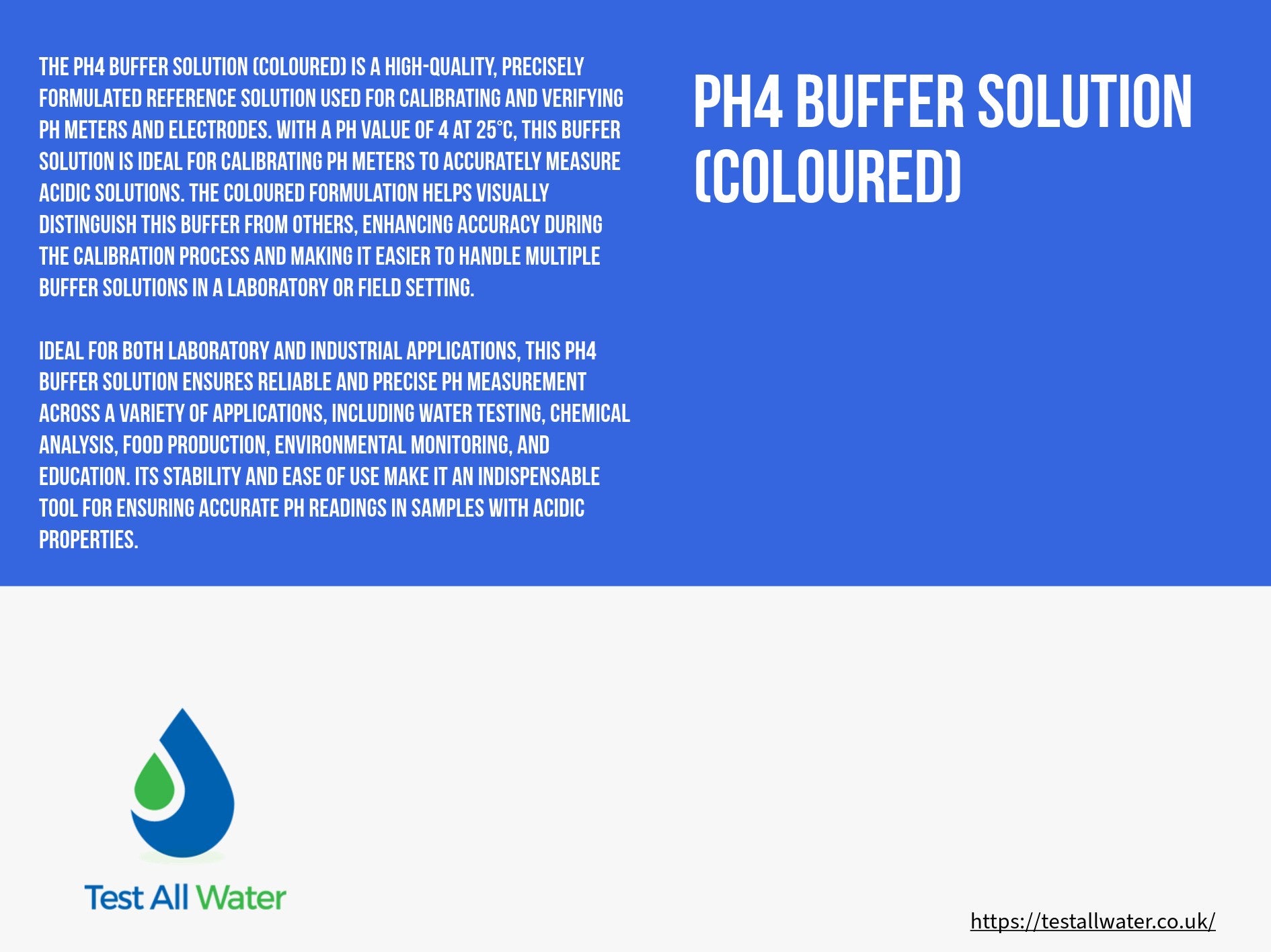 Test All Water pH4 Buffer Solution (Coloured)