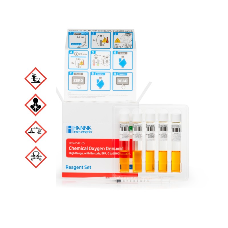 Hanna Instruments HI-94754C-25 COD Reagents, High Range EPA approved Dichromate Method with Barcode
