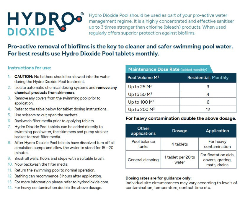 Hydro Dioxide (Chlorine Dioxide for Residential Pools, Hot Tubs, Canine Pools
