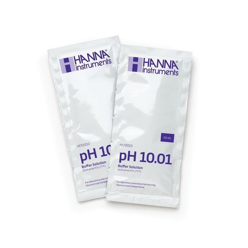 Hanna Instruments HI-70010C pH 10.01 Buffer Sachets, 25 x 20 mL sachets & certificate of analysis