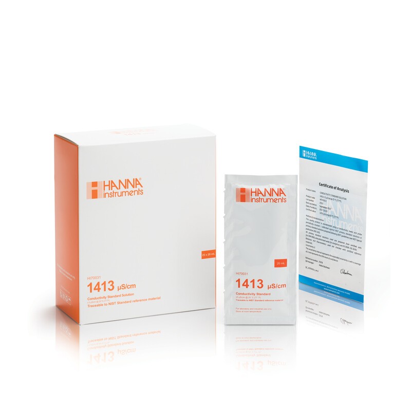 Hanna Instruments HI-70031C 1413µS/cm Conductivity Solution, x25 Sachets with certificate
