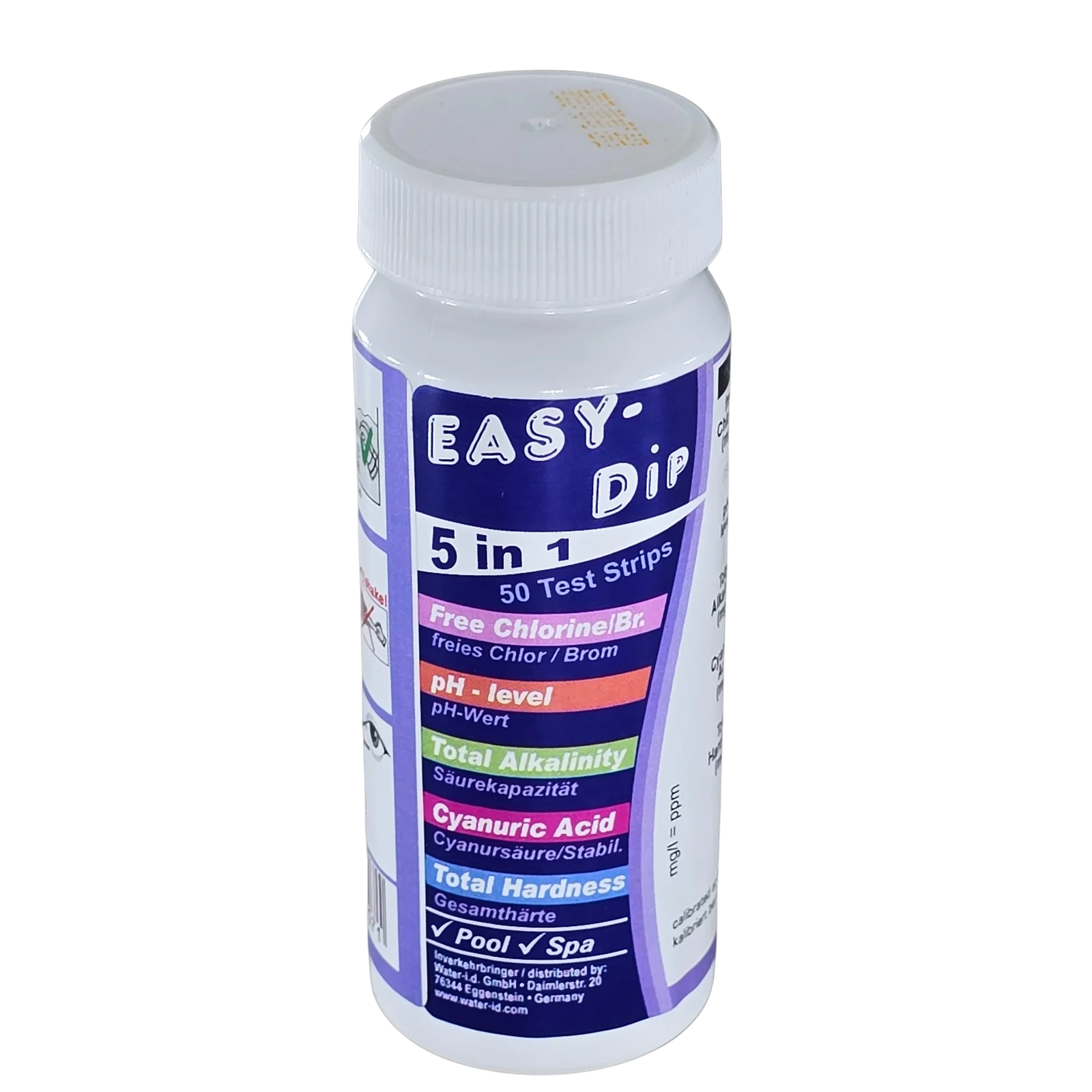 Easy Dip 5 in 1 Test Strips for Free Chlorine/Bromine/pH/Total Alkalinity/CyA/Total Hardness