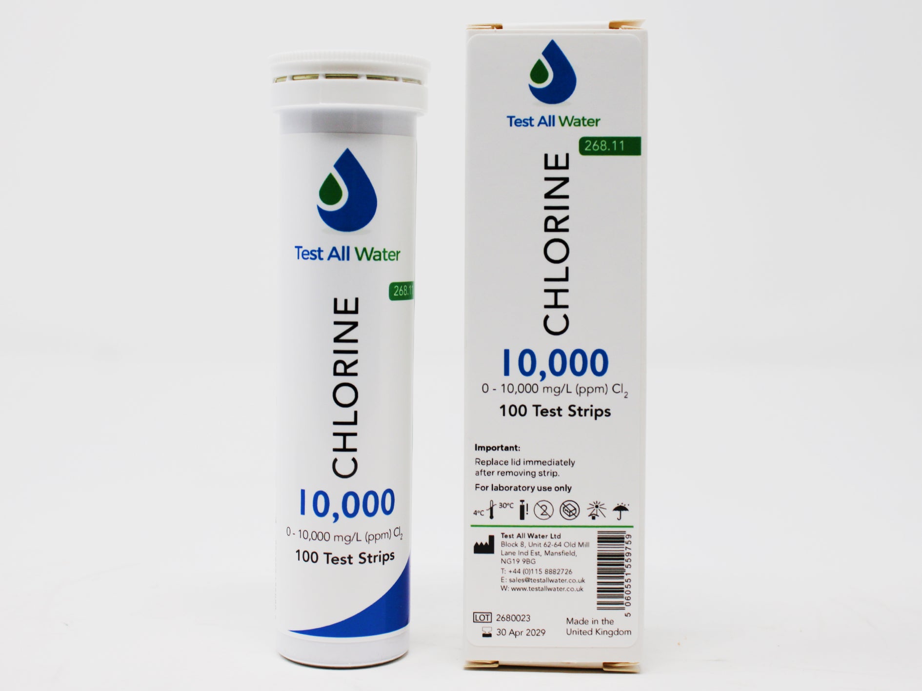 Chlorine 10,000, 100 strips/pk Test All Water