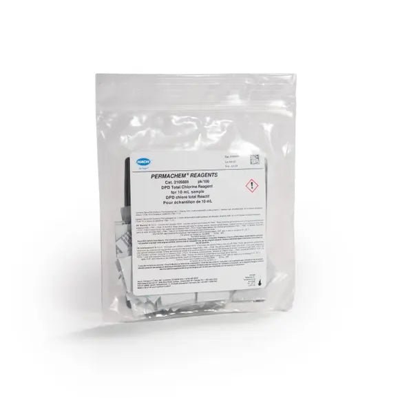 HACH Chlorine, total, Reagent Powder Pillows, 100/pk, 10 mL
