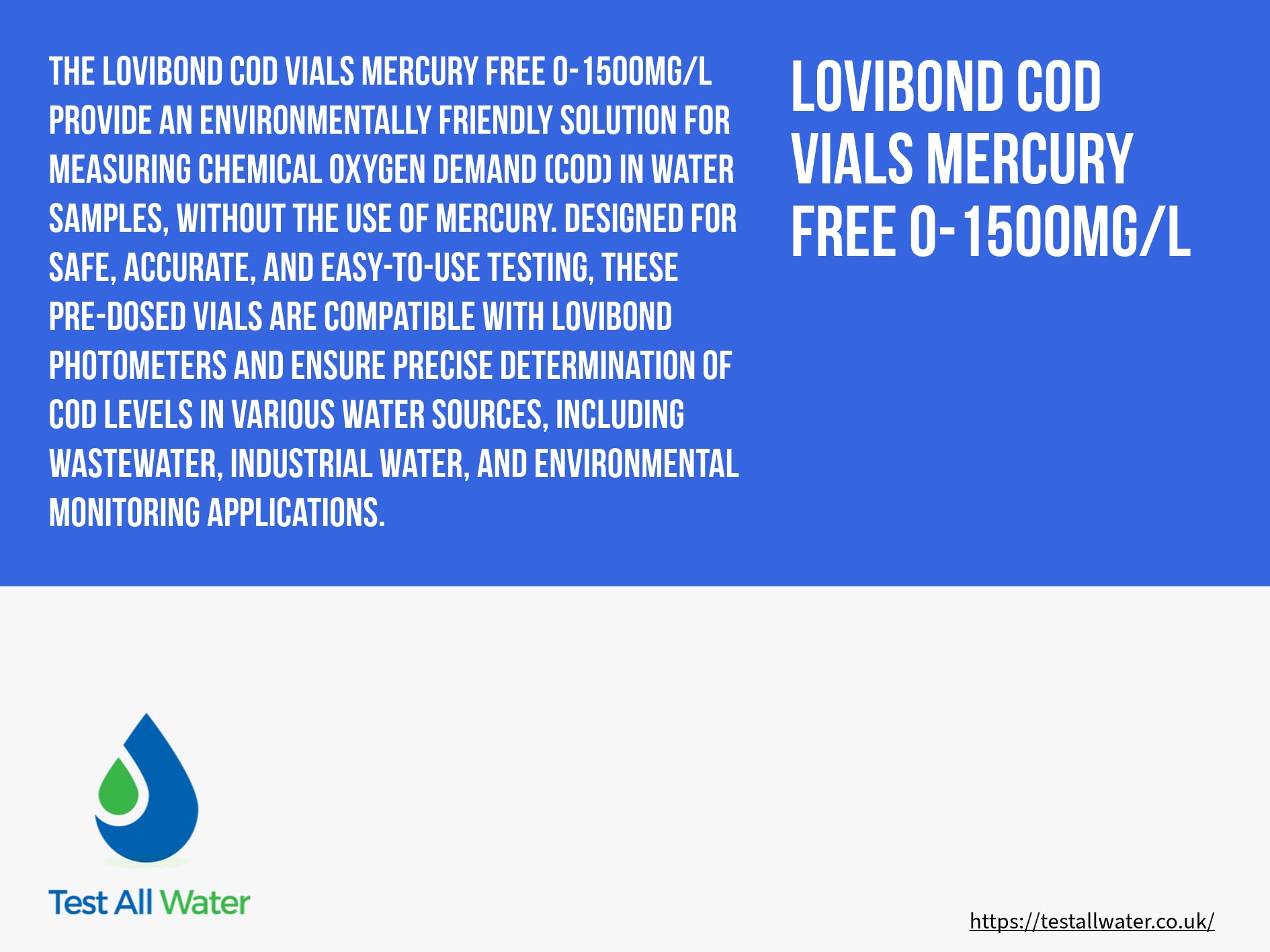 Lovibond COD Vials Mercury Free 0-1500mg/l