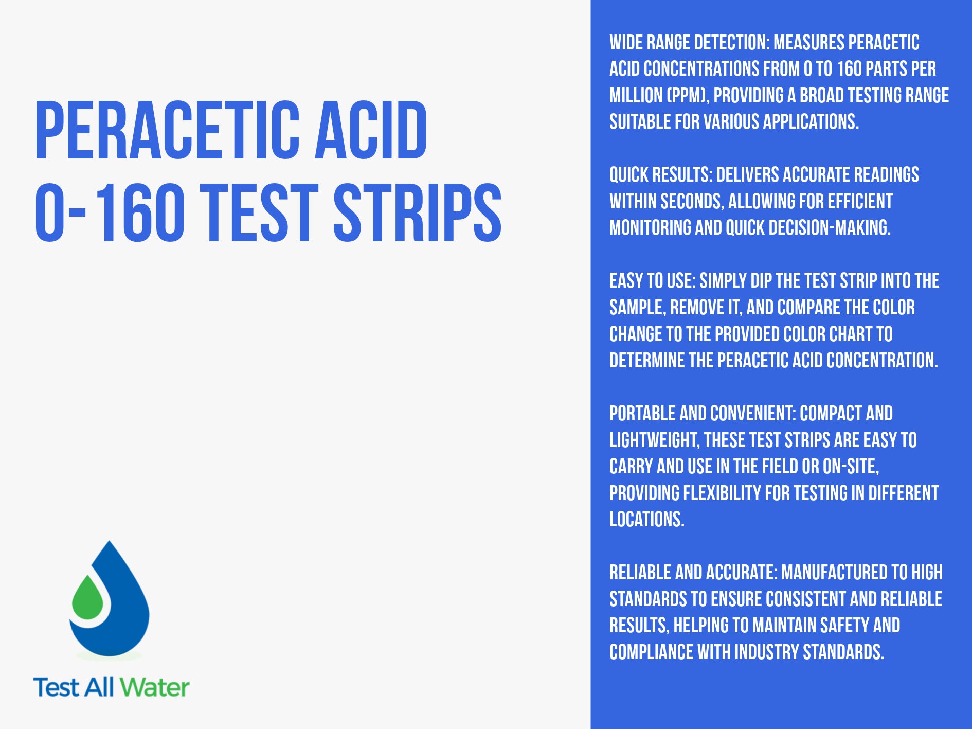 Peracetic Acid 0 - 160 Test Strips
