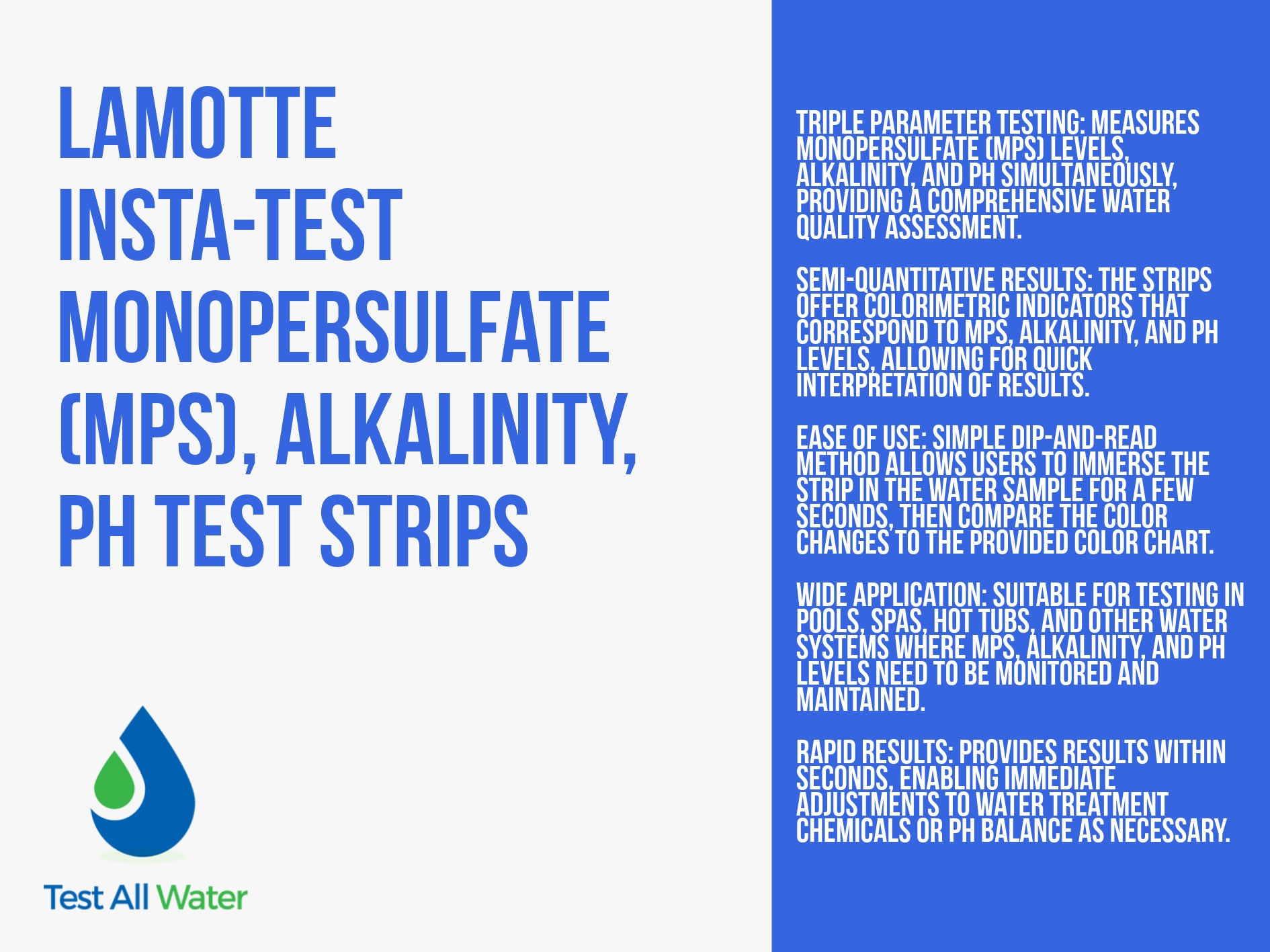 La Motte Insta-TEST® Monopersulfate (MPS), Alkalinity, pH Test Strips