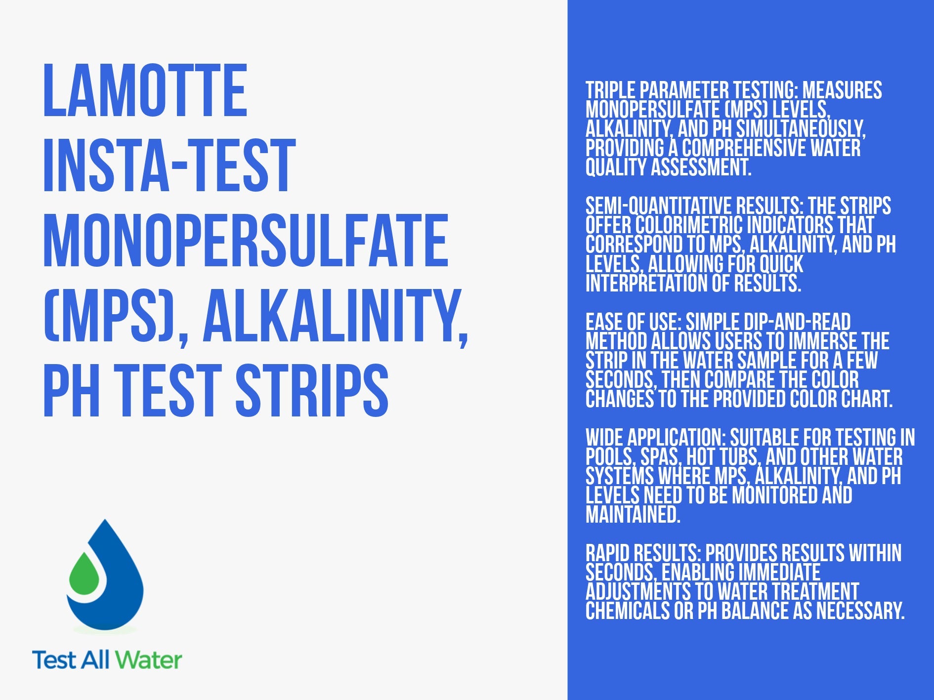 La Motte Insta-TEST Monopersulfate (MPS), Alkalinity, pH Test Strips Expired 12/25