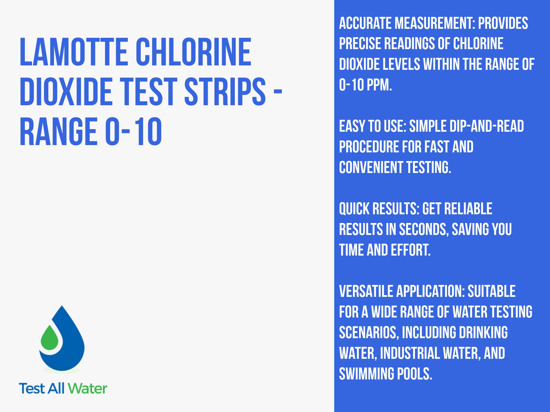 LaMotte Chlorine Dioxide Test Strips - Range 0-10