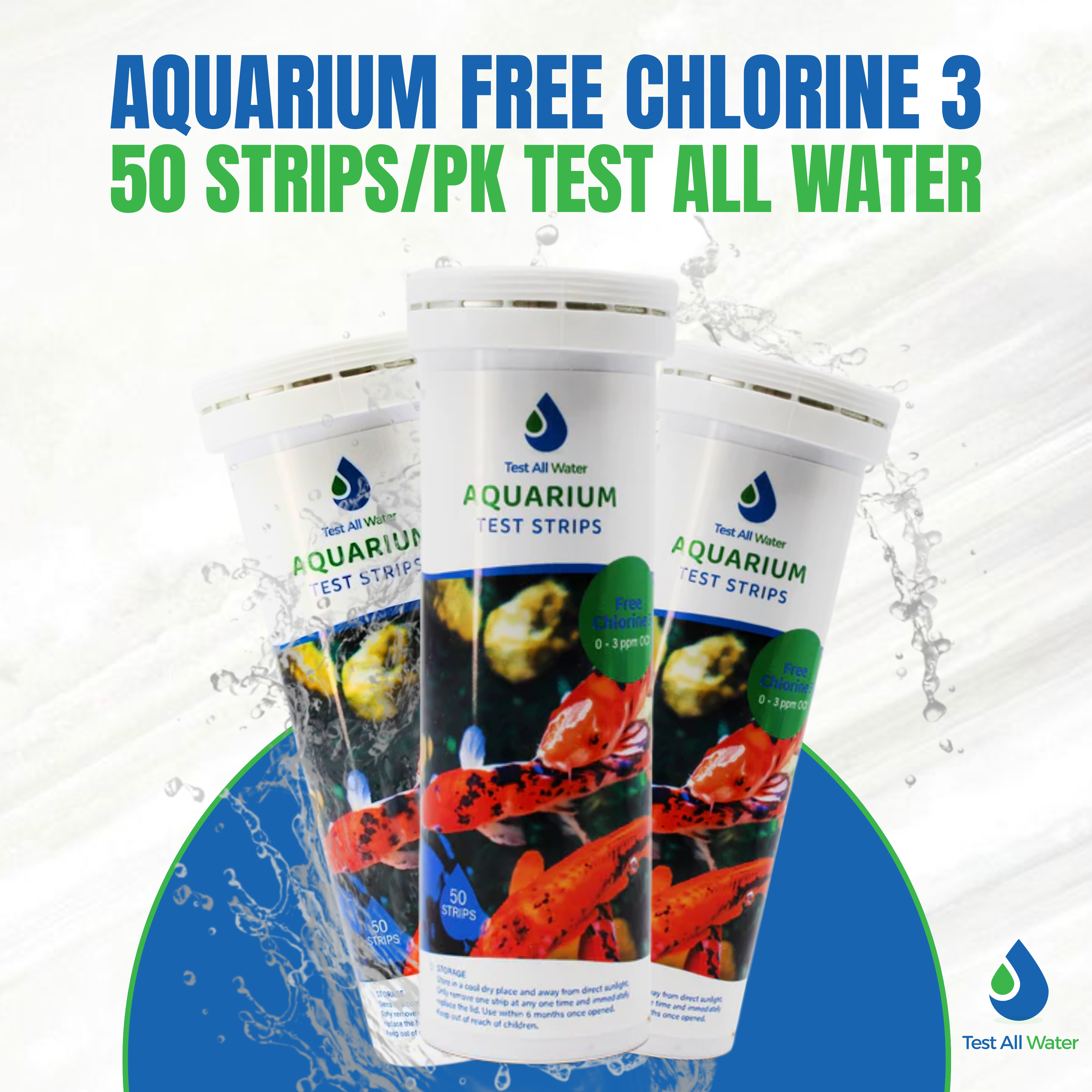 Aquarium Free Chlorine 3, 50 strips/pk Test All Water