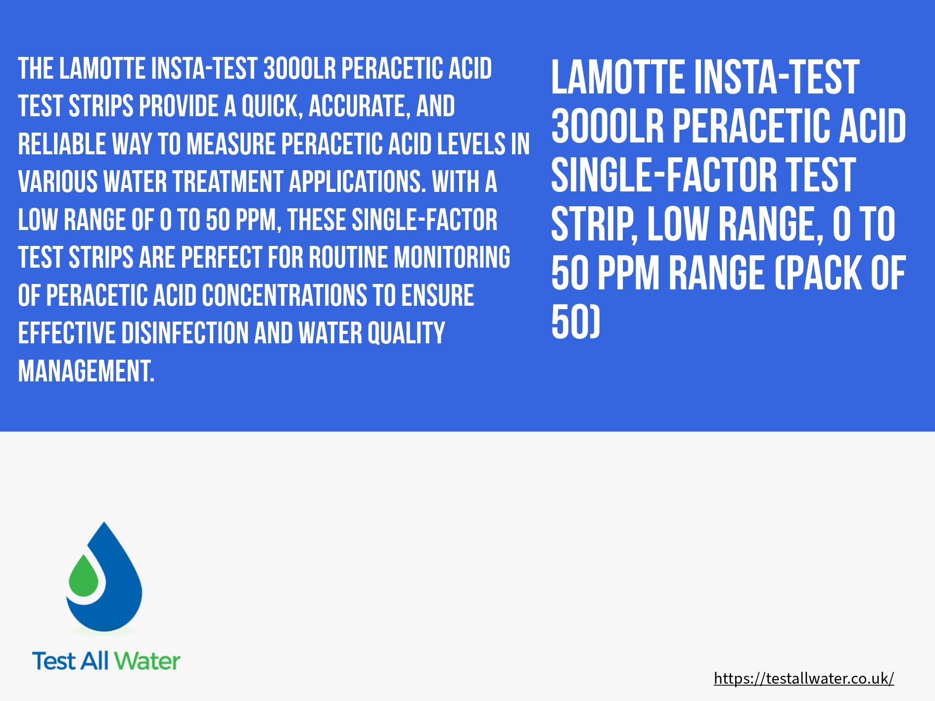 La Motte Peracetic Acid Test Strips - Low Range 0-50 Expired 05/26