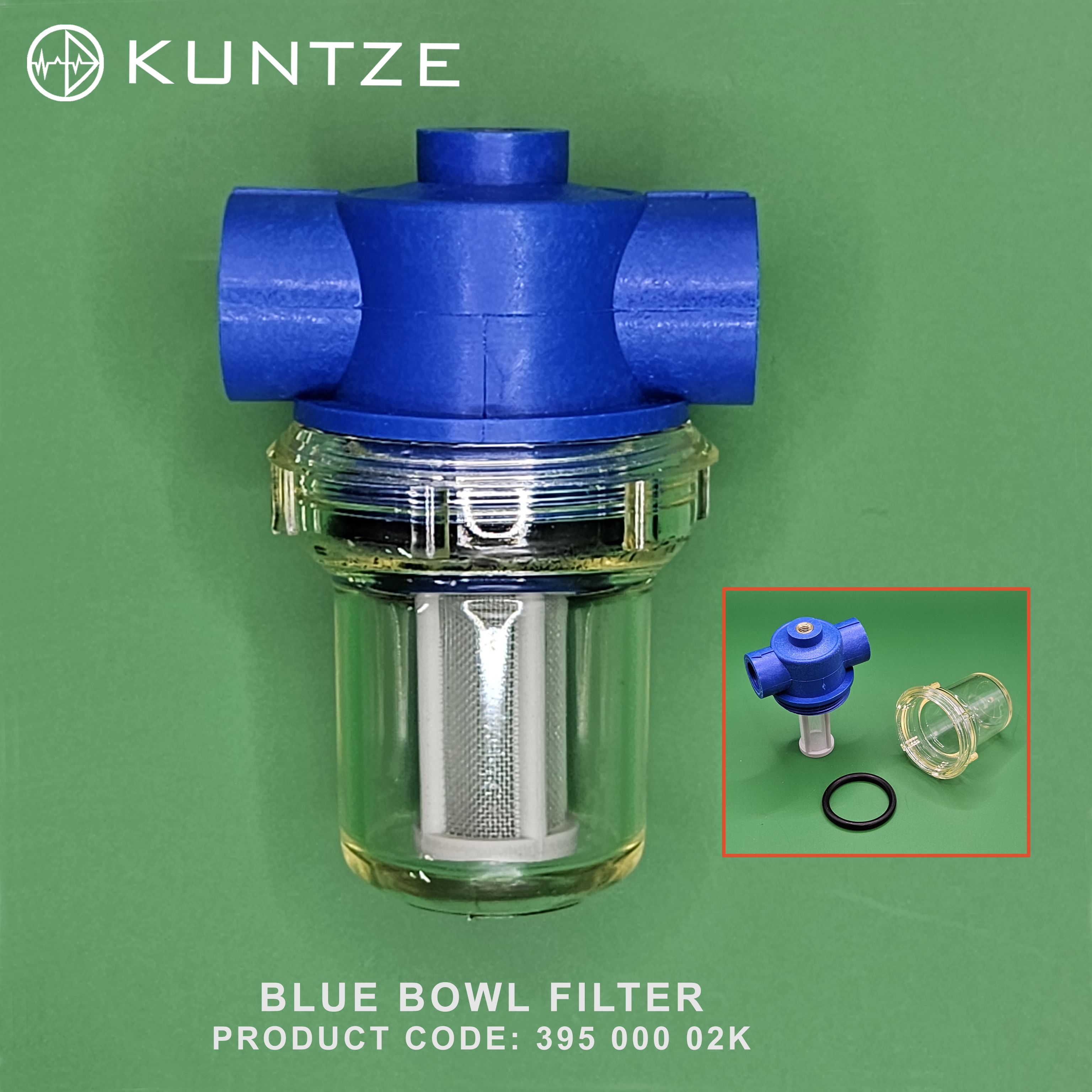 Kuntze GDX 350µm Bowl &Filter 1/4"& Female c/w 1/4" Hex Nipple