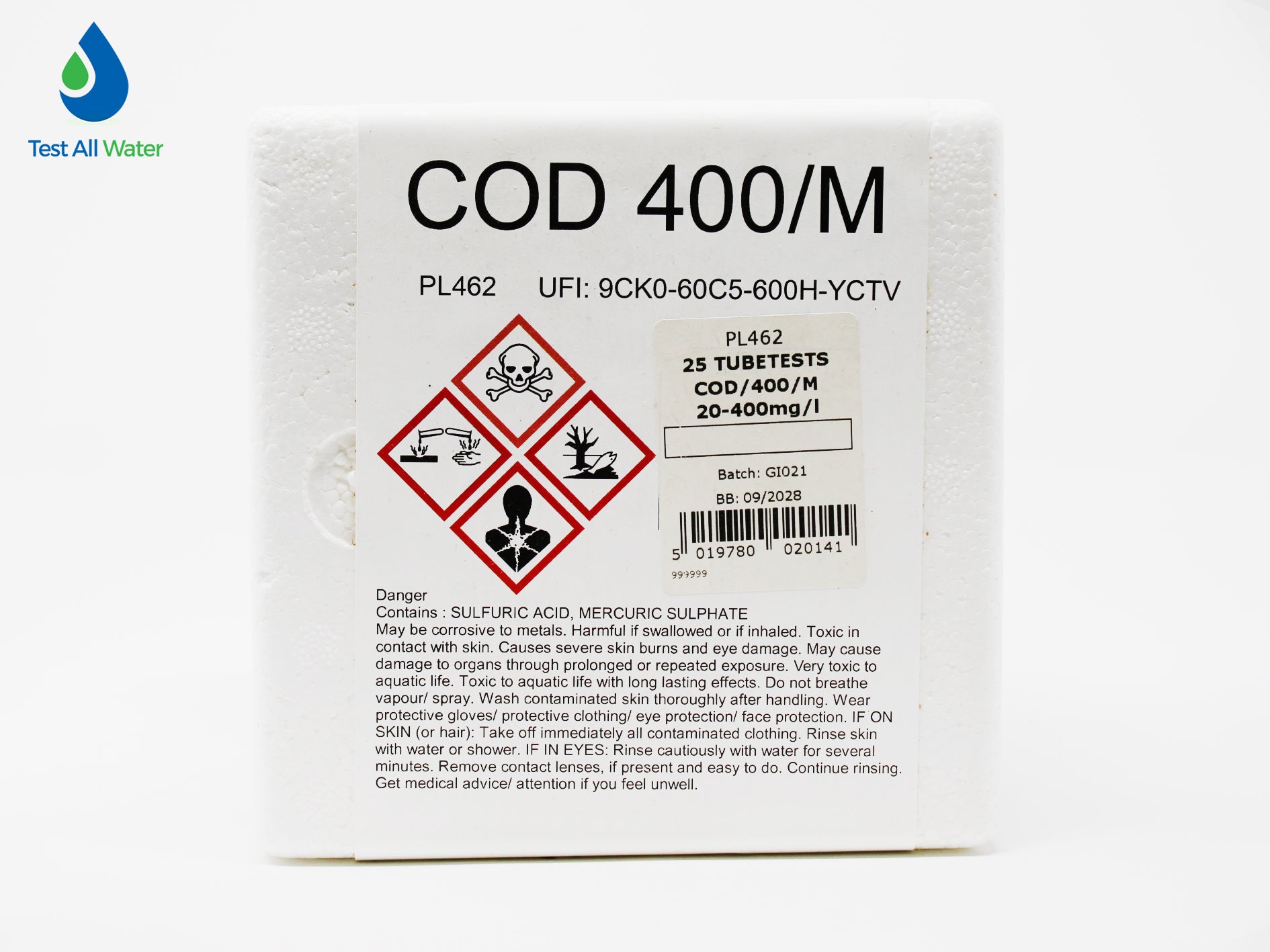 Palintest COD/400/M 0-400 mg/L O2 Tubetests