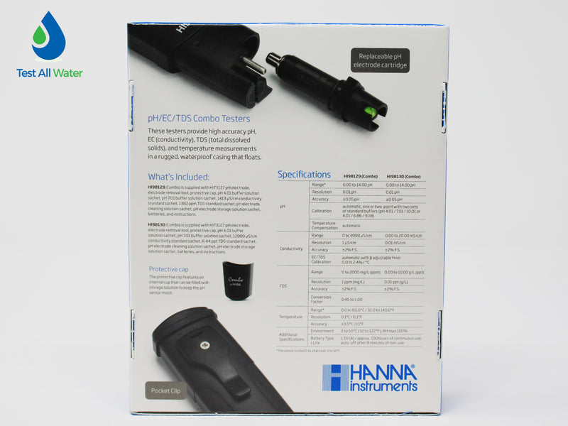 Hanna Instruments Pocket EC/TDS and pH Tester, High Range