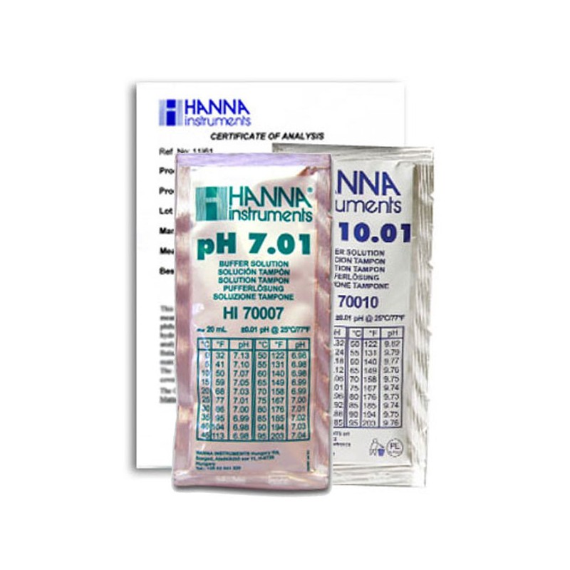 Hanna Instruments HI-770710C Combination Buffer Kit 10.01 & 7.01 pH 5 x 5 Sachets & Certificate of Analysis