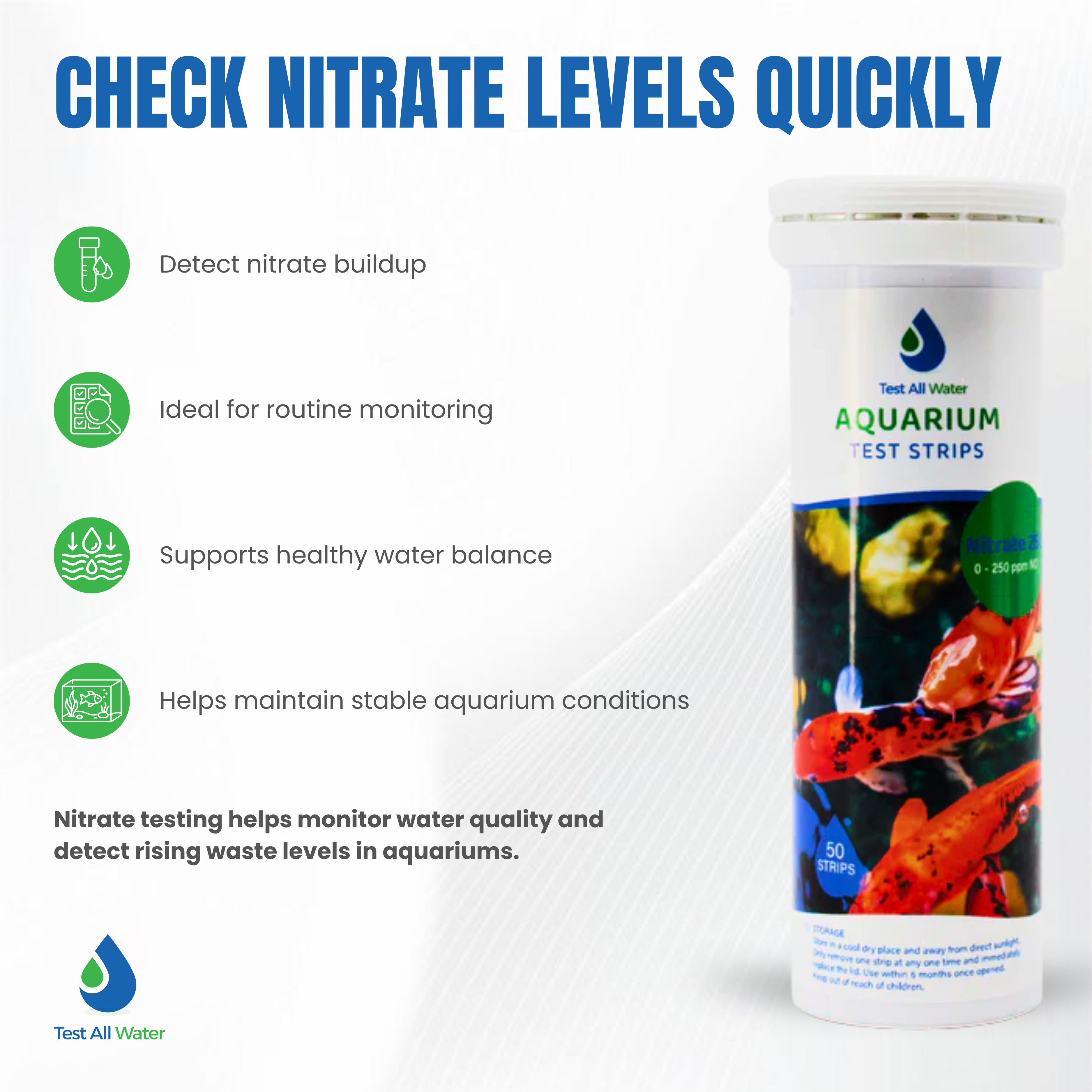 Aquarium Nitrate 250, 50 strips/pk Test All Water