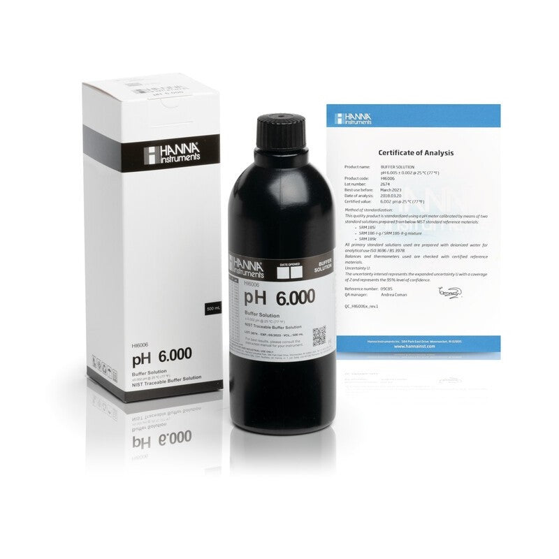 Hanna Instruments HI-6006 pH 6.000 Millesimal Buffer Solution (±0.002 pH), 500ml