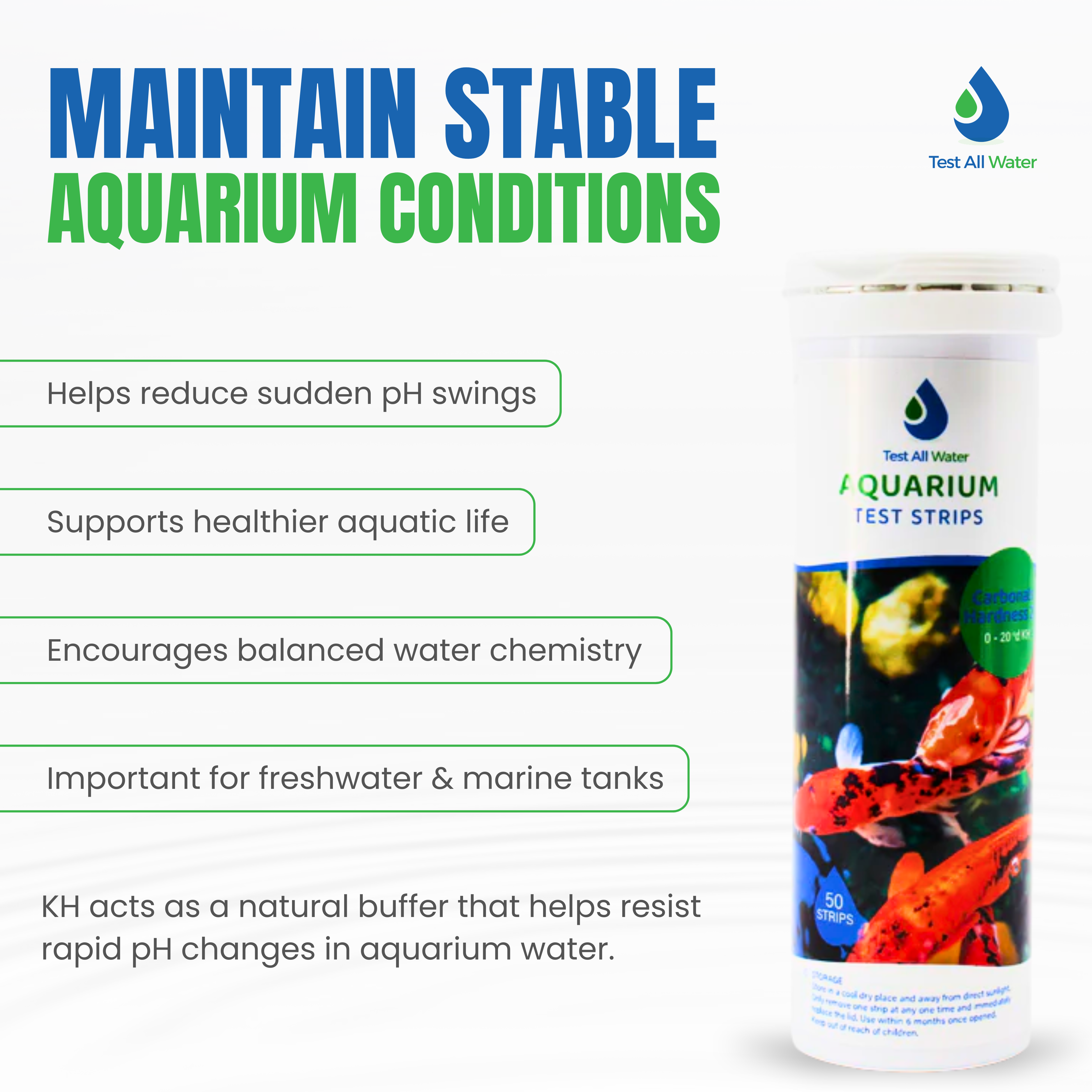 Aquarium Carbonate Hardness 20, 50 strips/pk Test All Water