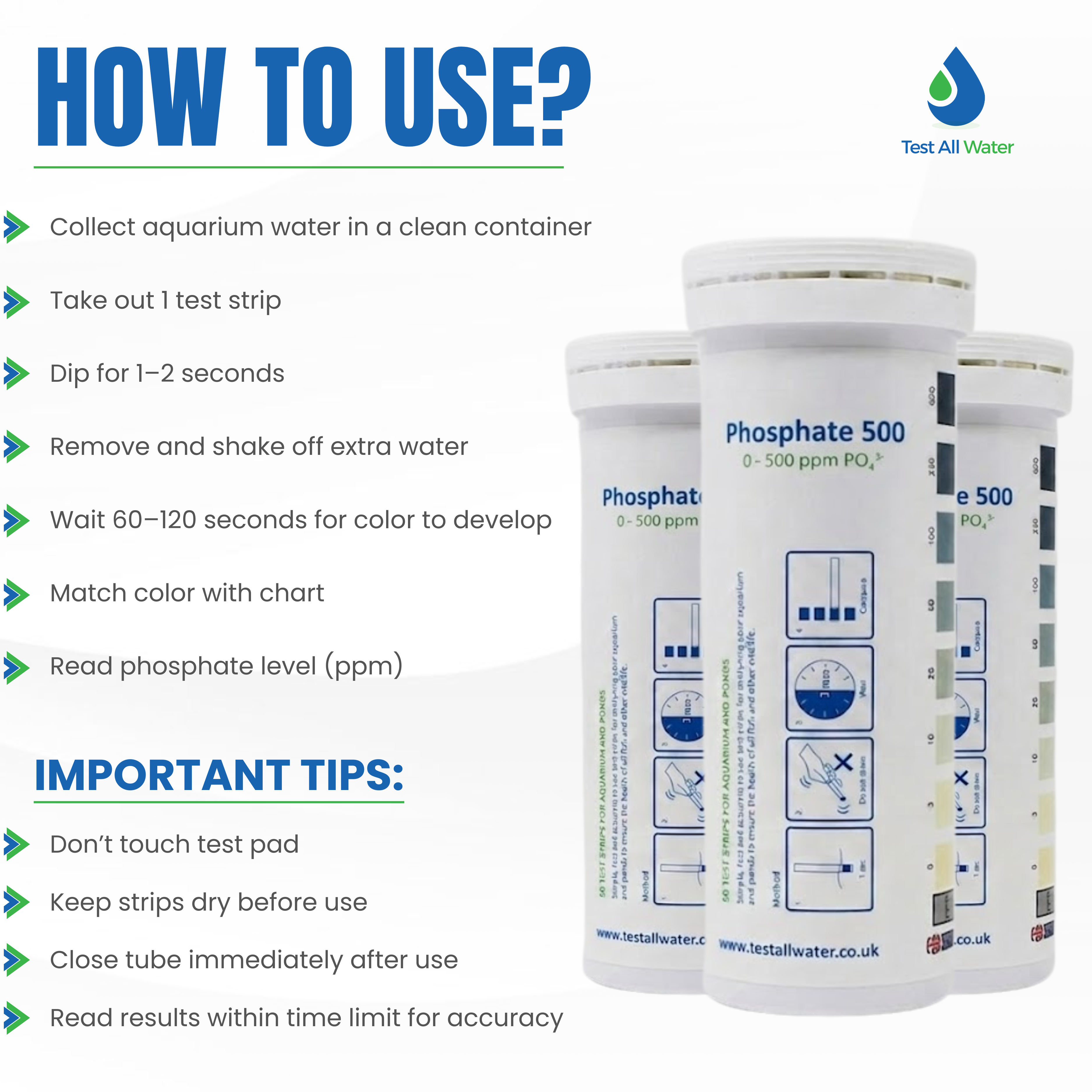 Aquarium Phosphate 500, 50 strips/pk Test All Water