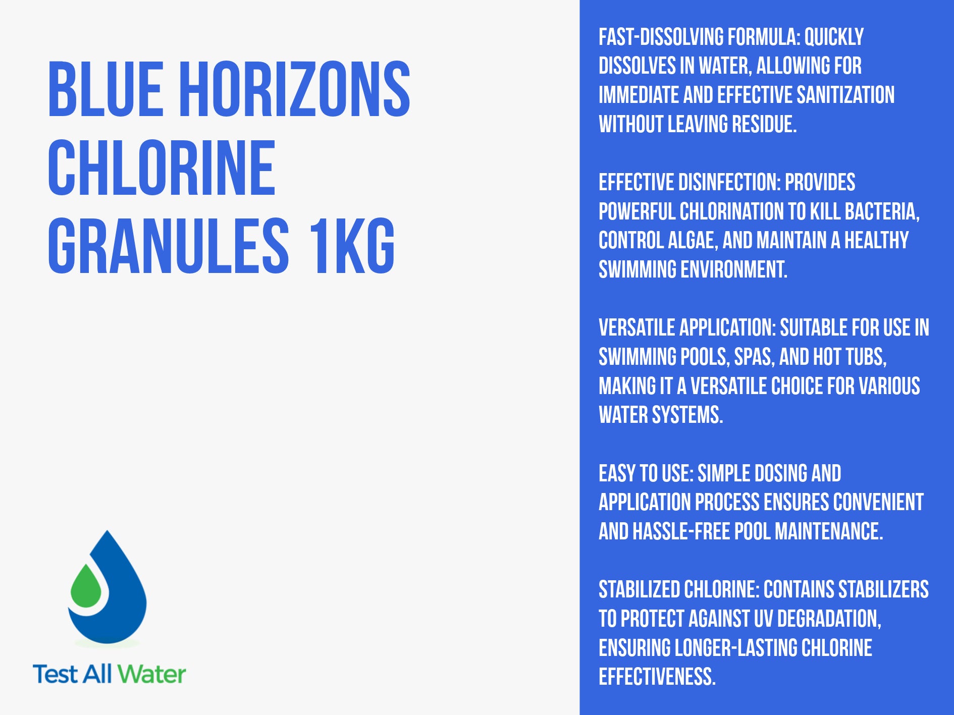 Blue Horizons Chlorine Granules 1kg use CLGRAN1OL as alternative