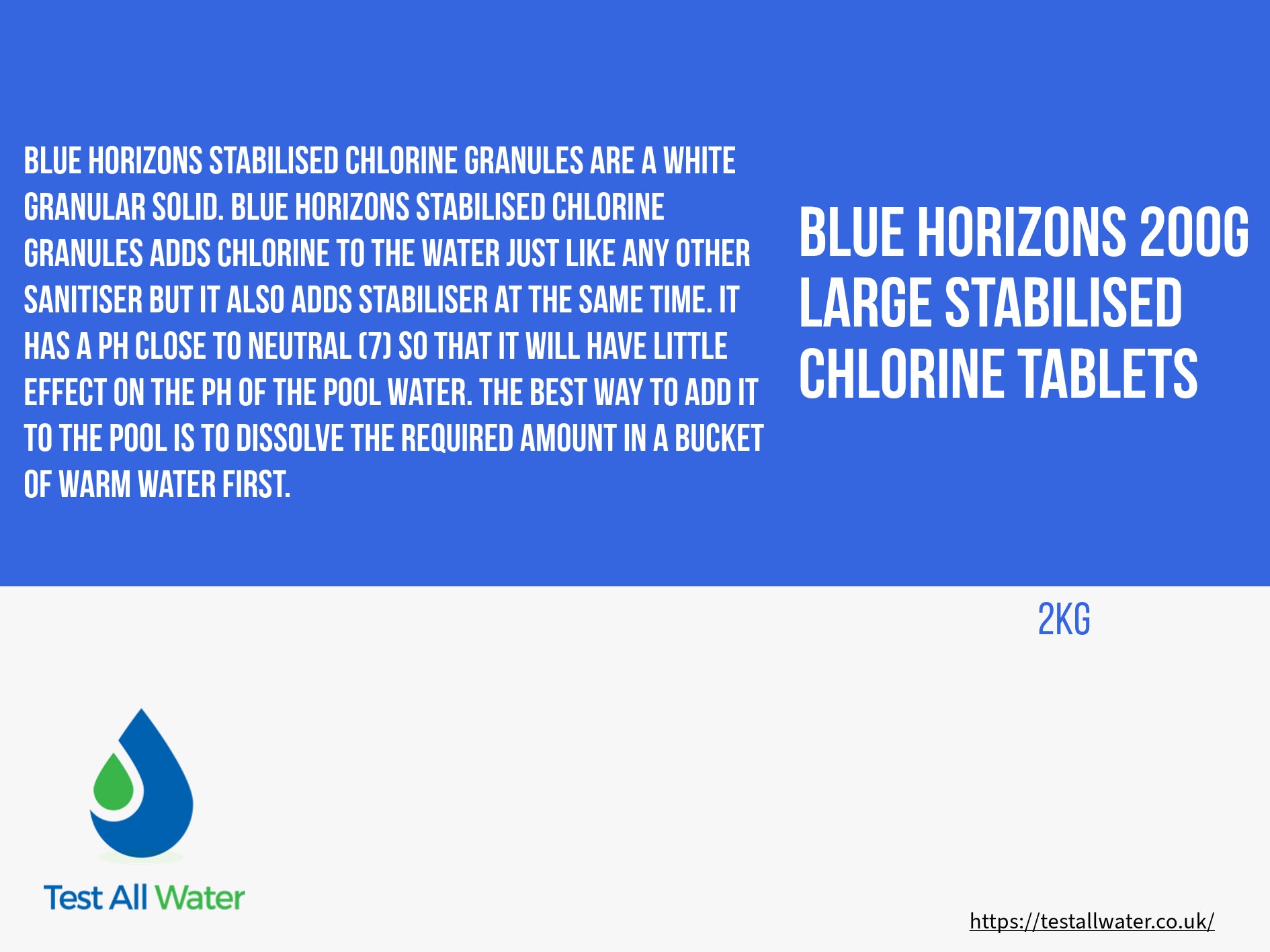 Blue Horizons 200g Large Stabilised Chlorine Tablets- Use CLTAB2002OL / CLTAB2005OL if out of stock