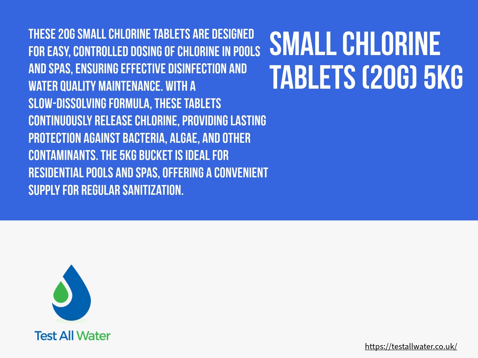 Test All Water Trichlor Stabilized Small Chlorine Tablets (20g)