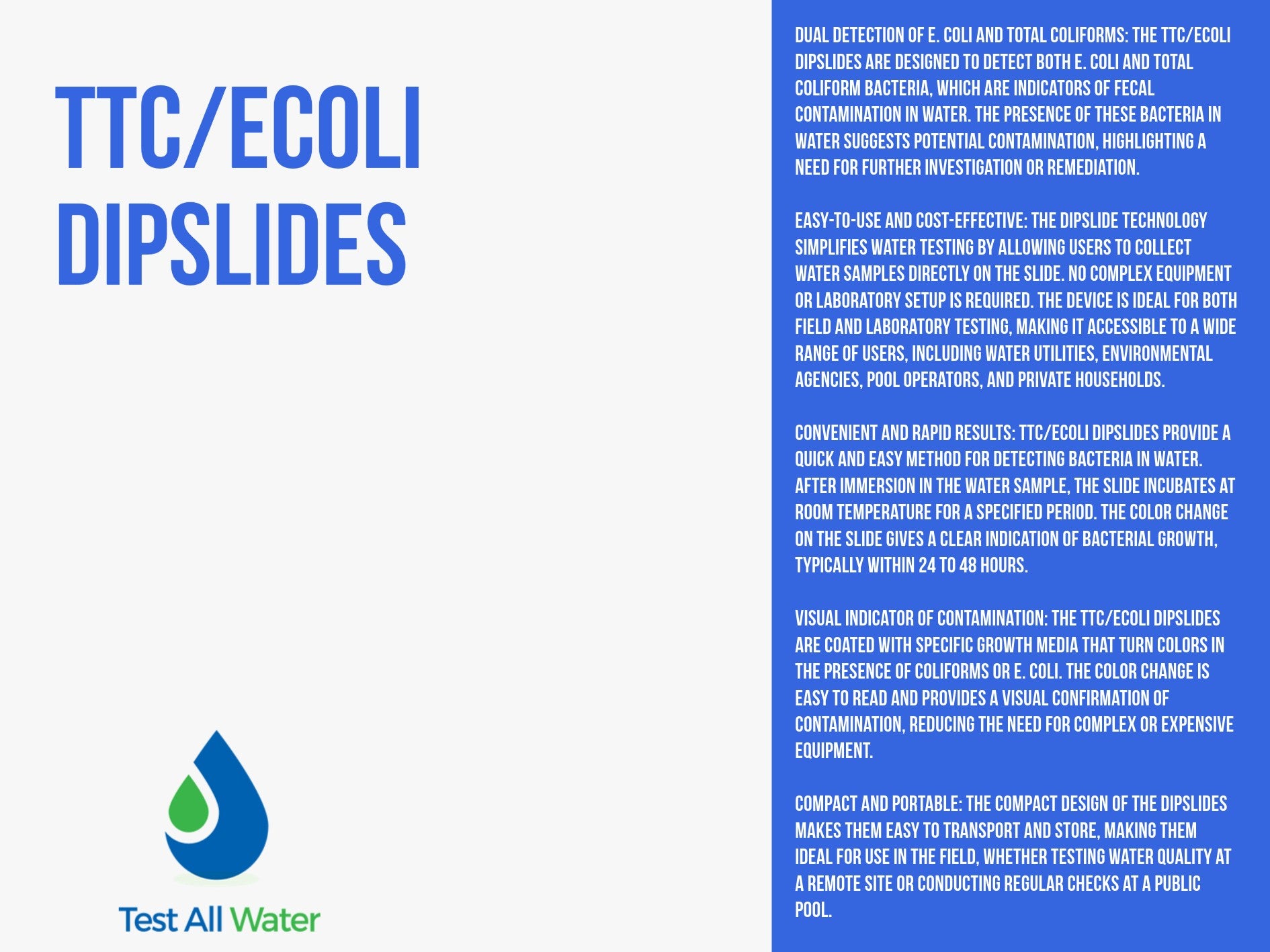 TTC/ECOLI & Pseudomonas Dipslides