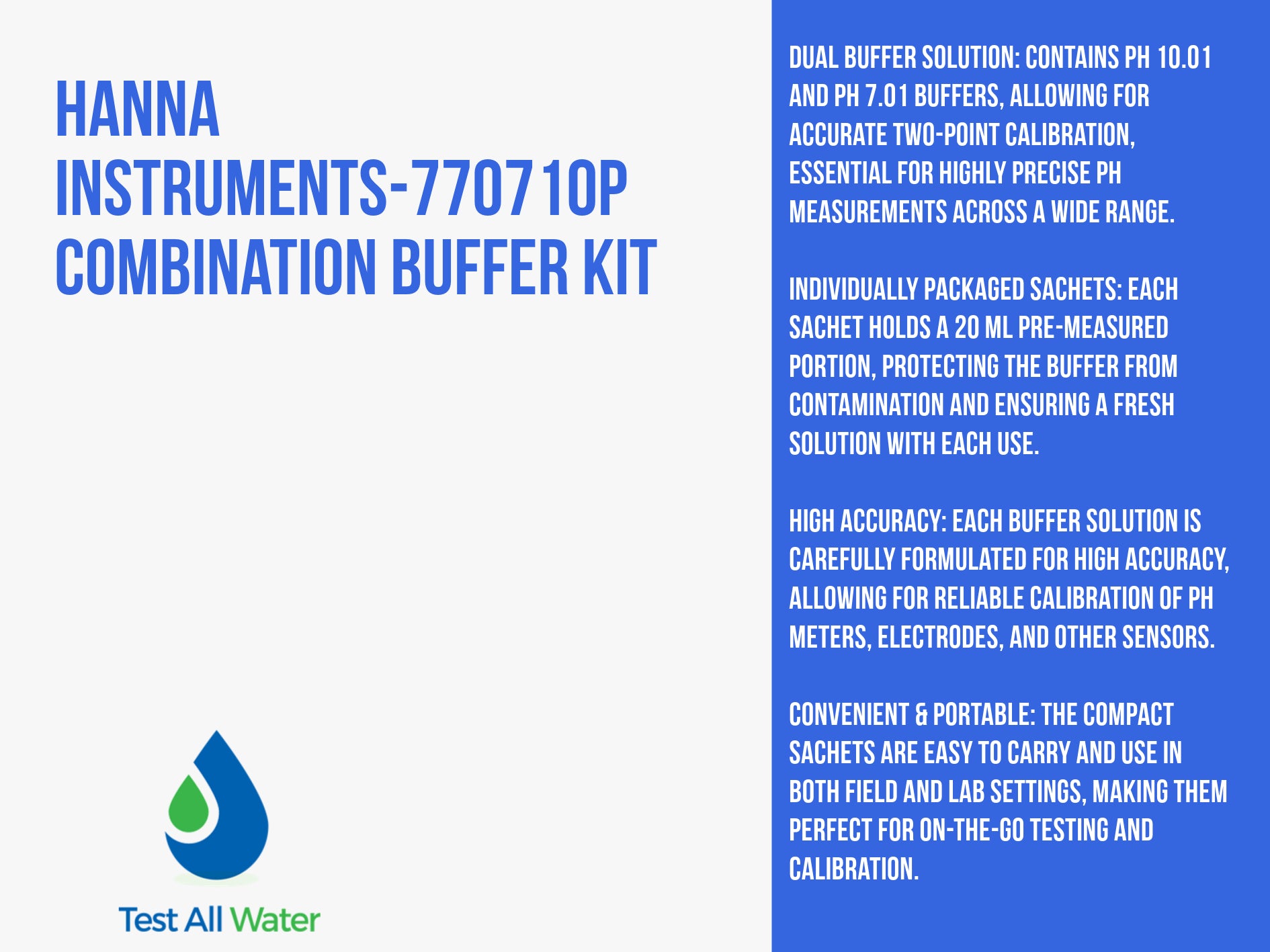 Hanna Instruments-770710P Combination Buffer Kit 10.01 & 7.01 pH  5 x 5 20ml Sachets