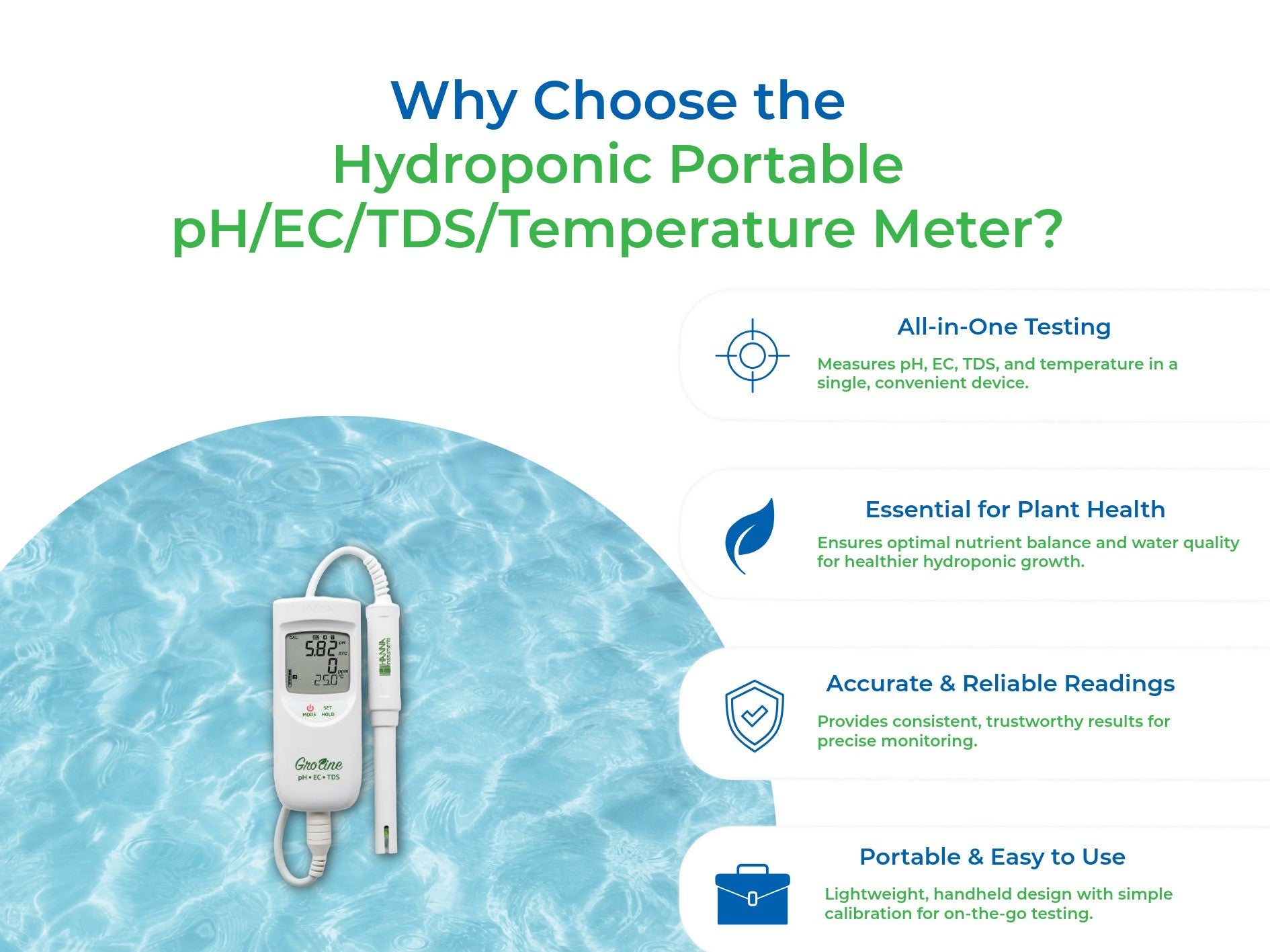 Hanna Instruments-9814 Groline Hydroponic Portable pH/EC/TDS/Temperature Meter