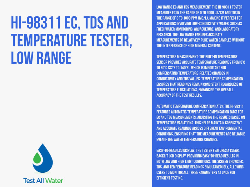 Hanna Instruments-98311 EC, TDS  and Temperature Tester, Low Range