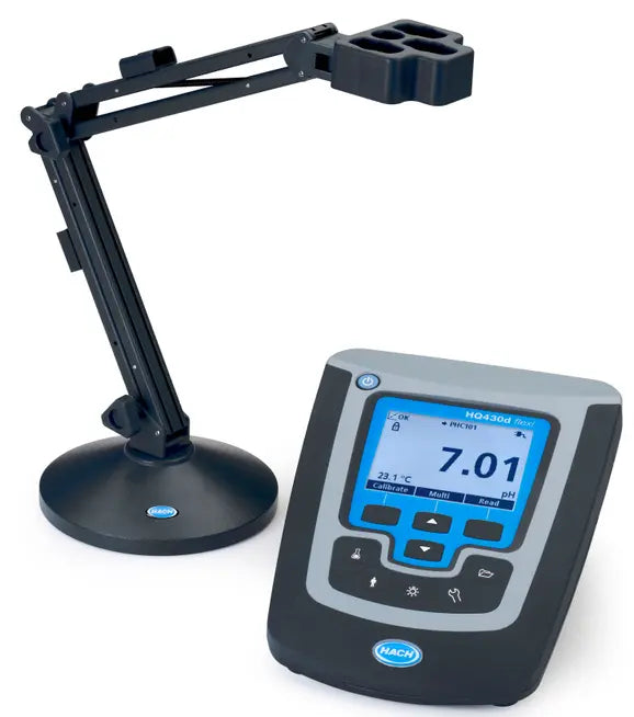 HQ430D Laboratory Single Input, Multi-Parameter Meter - pH, Conductivity, Optical Dissolved Oxygen, ORP, and ISE with Electrode Stand