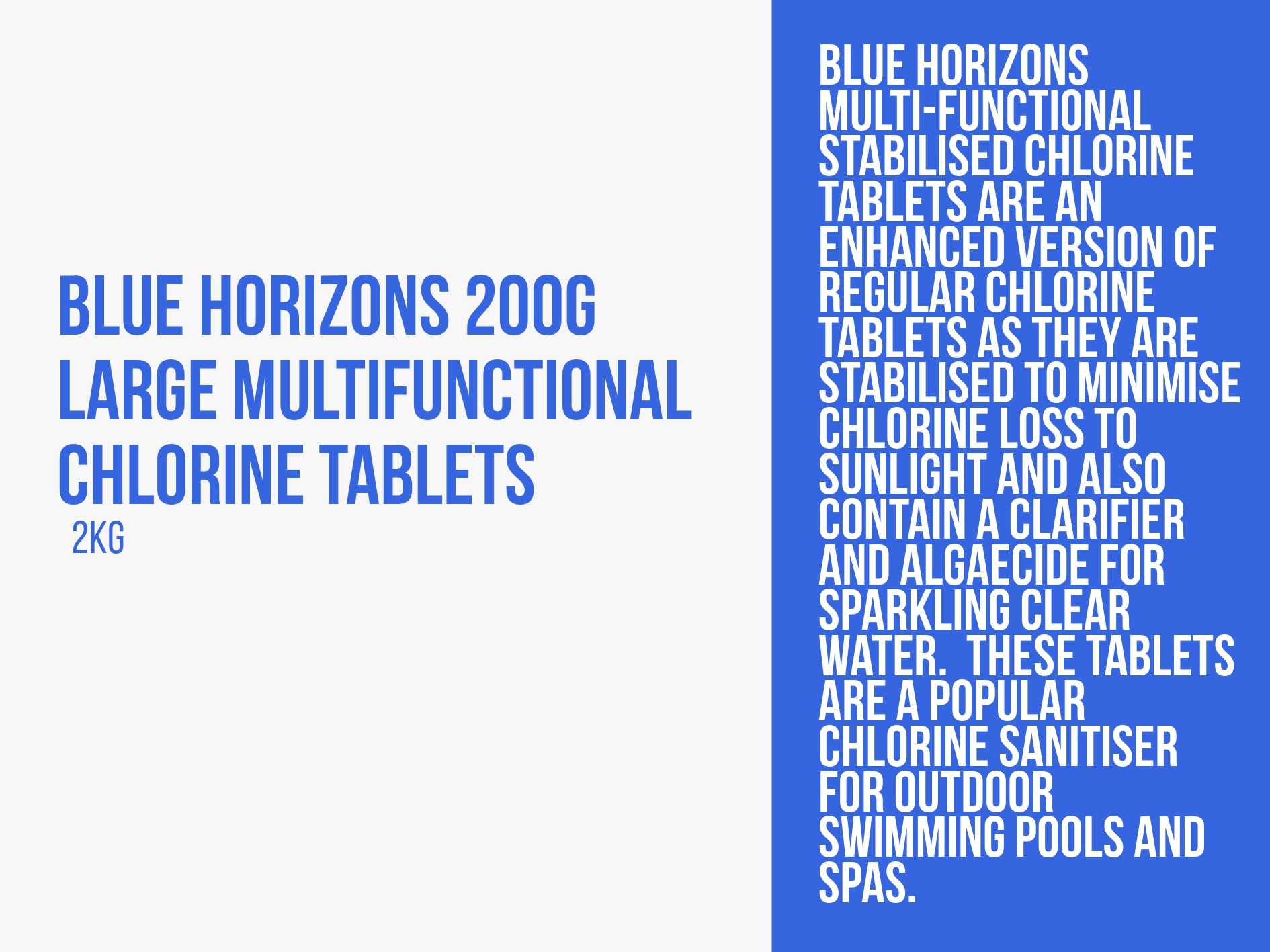 Blue Horizons 200g Multifunctional Chlorine Tablets (Use MFTAB2005OL / MFTAB2002OL as alternative)