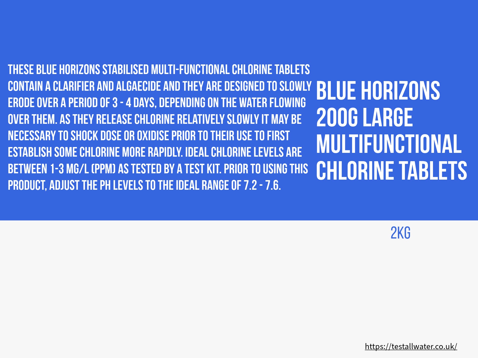 Blue Horizons 200g Multifunctional Chlorine Tablets (Use MFTAB2005OL / MFTAB2002OL as alternative)