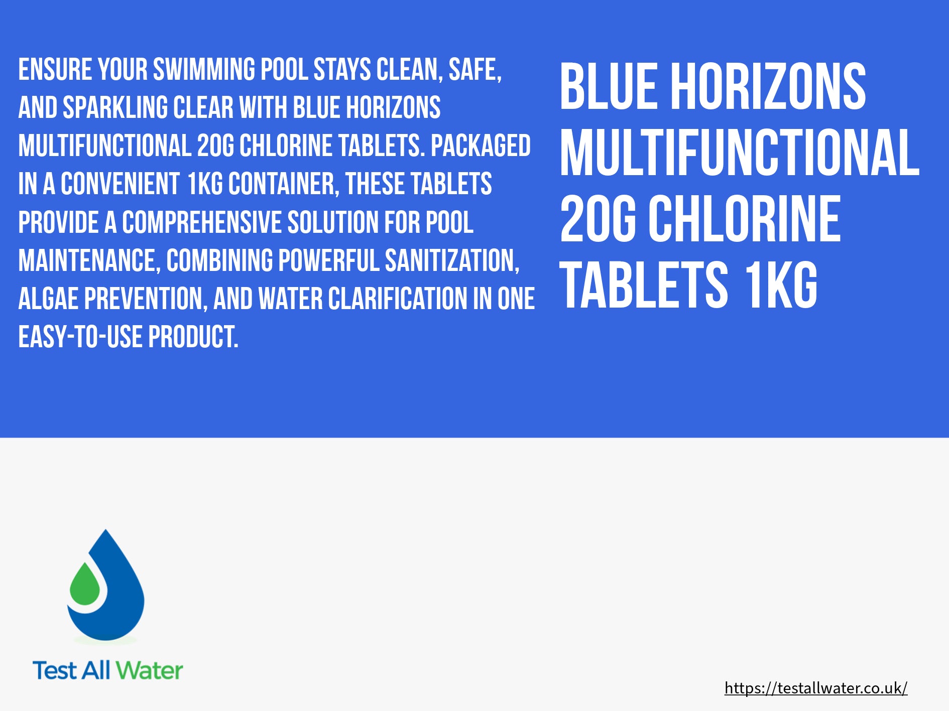 Blue Horizons Multifunctional 20g Chlorine Tablets 1kg - Use MFTAB201OL as alternative