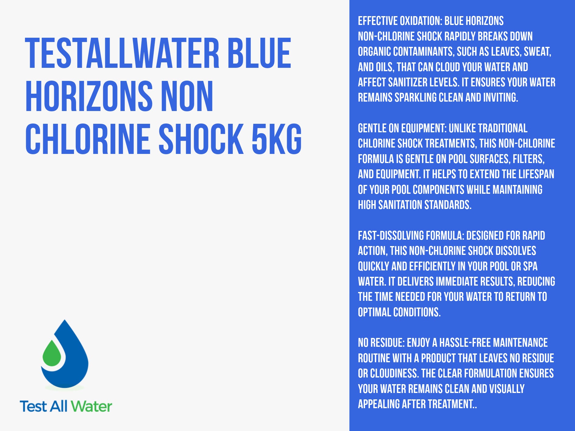 Blue Horizons Non Chlorine Shock 5kg - Use NCLSHOCK5OL as alternative