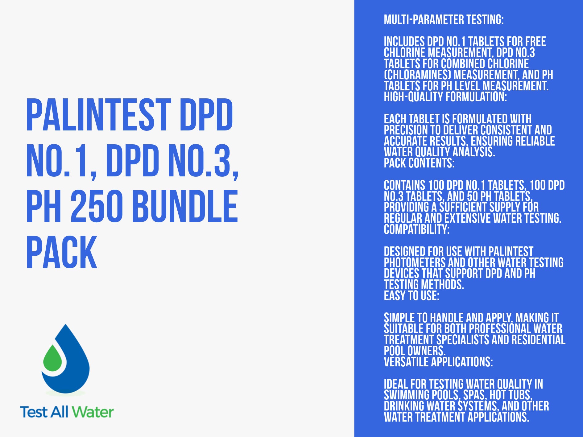 Palintest DPD No.1, DPD No.3 &  pH 250 Tablets Pack