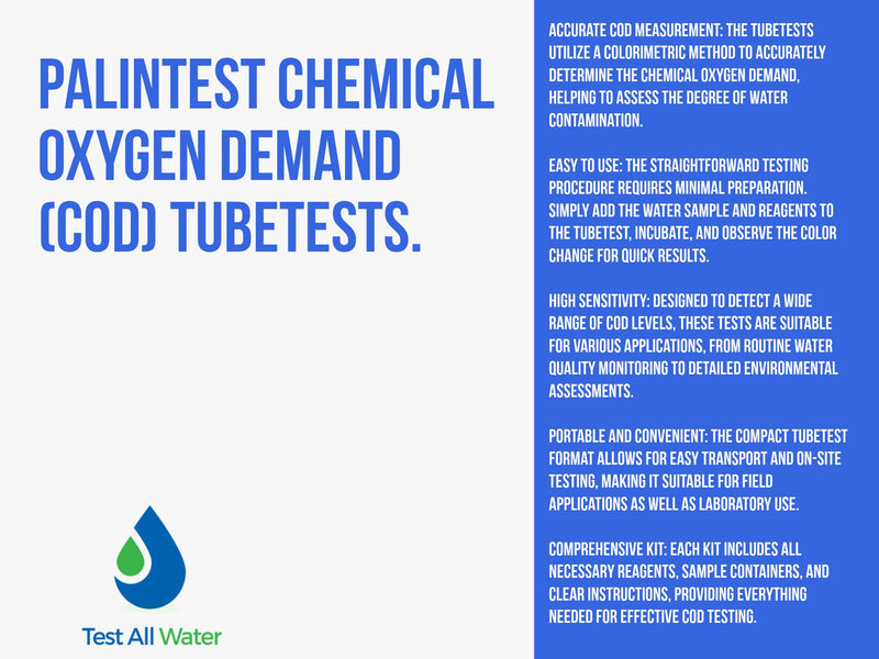 Palintest Chemical Oxygen Demand (COD) Tubetests. 50 - 2000 mg/L O2