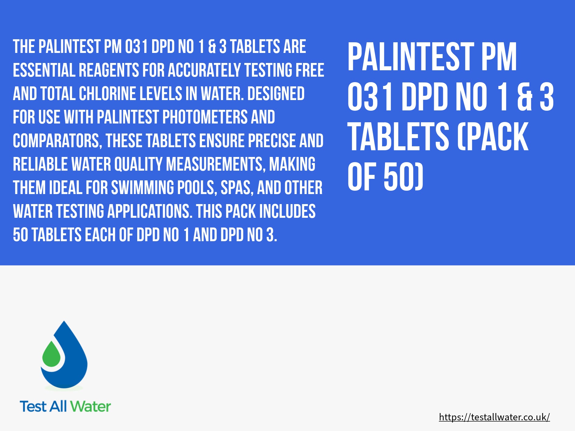 Palintest Chlorine DPD 1 & 3 (Free,Total) Tablets