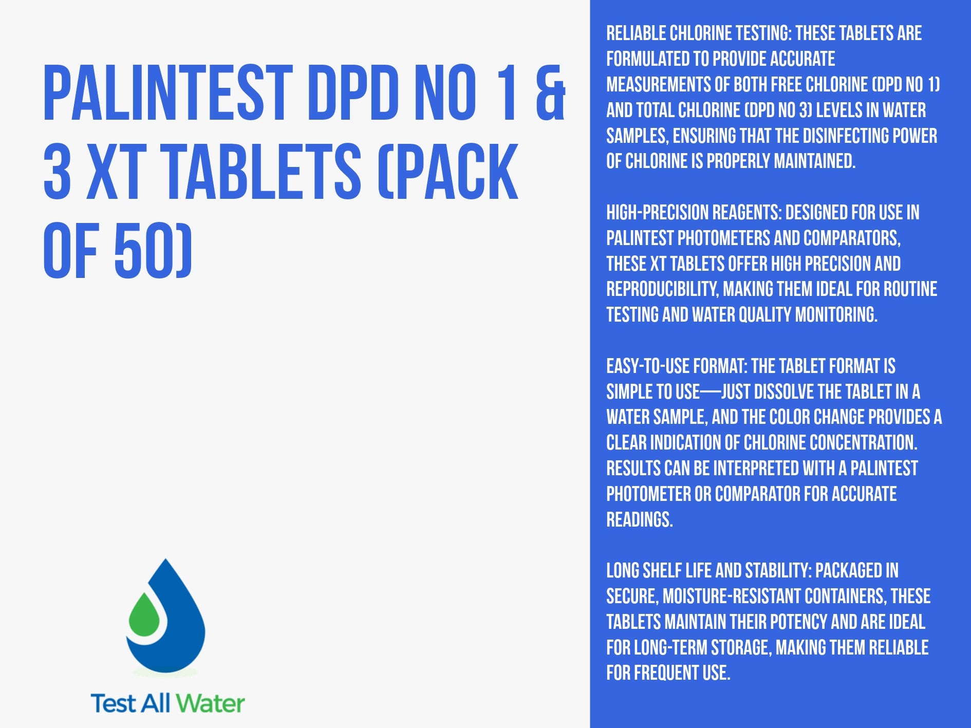Palintest Chlorine DPD 1 & 3  Extended Tablets