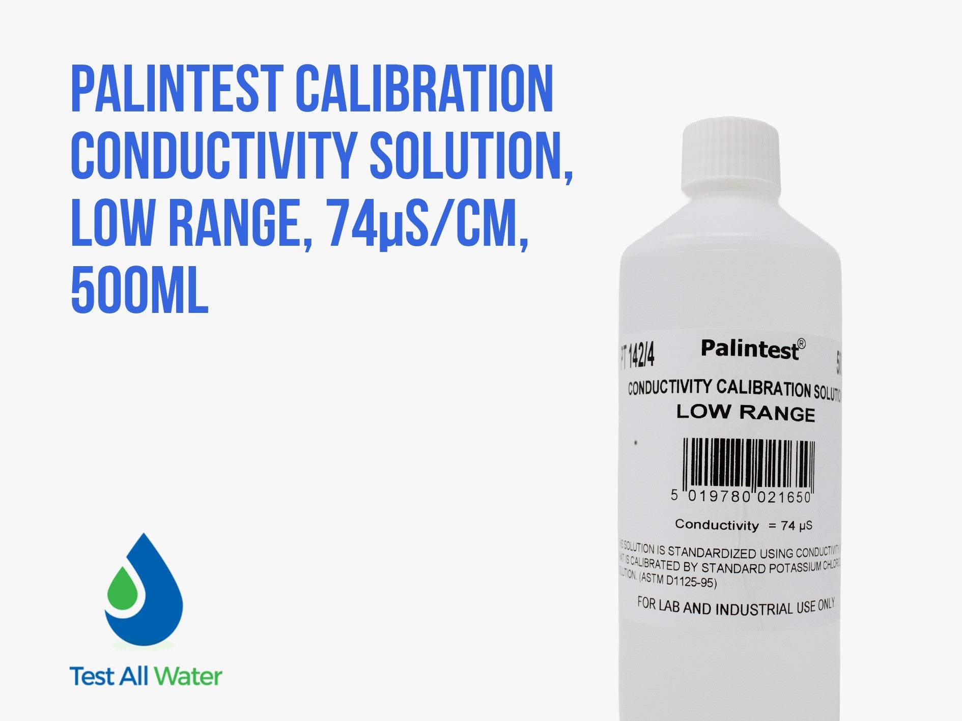 Palintest Calibration Conductivity Solution, Low Range, 74µS/cm, 500mL