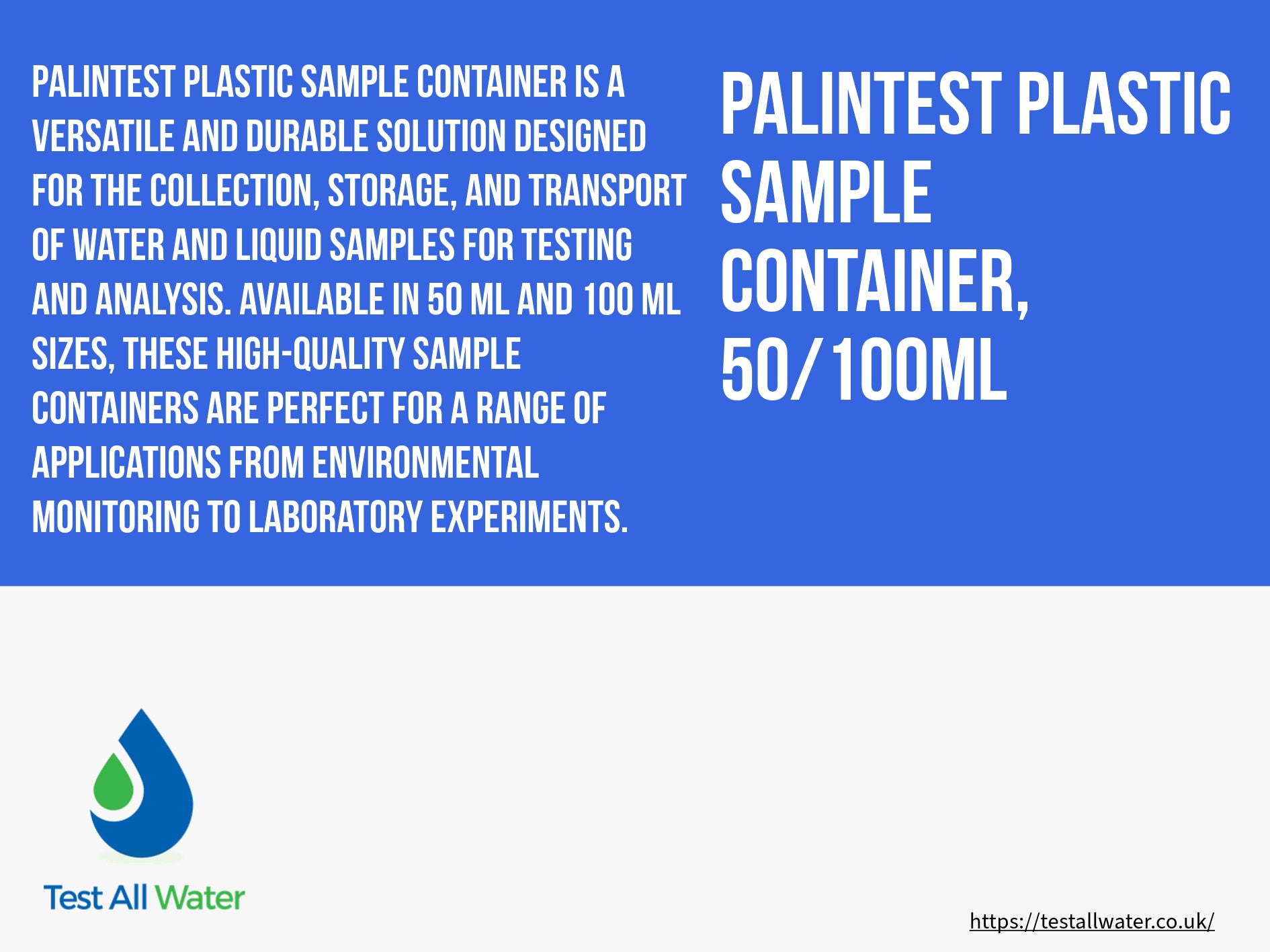 Palintest Plastic Sample Container, 50/100ml