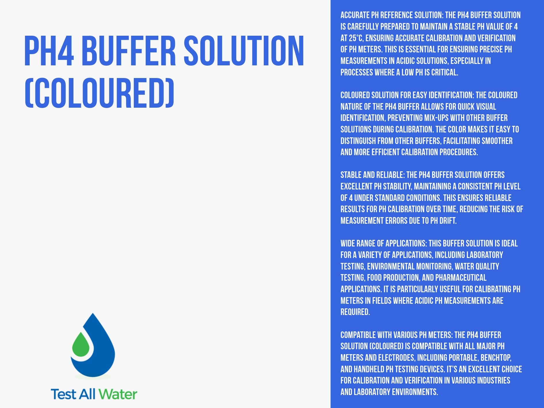 Test All Water pH4 Buffer Solution (Coloured)