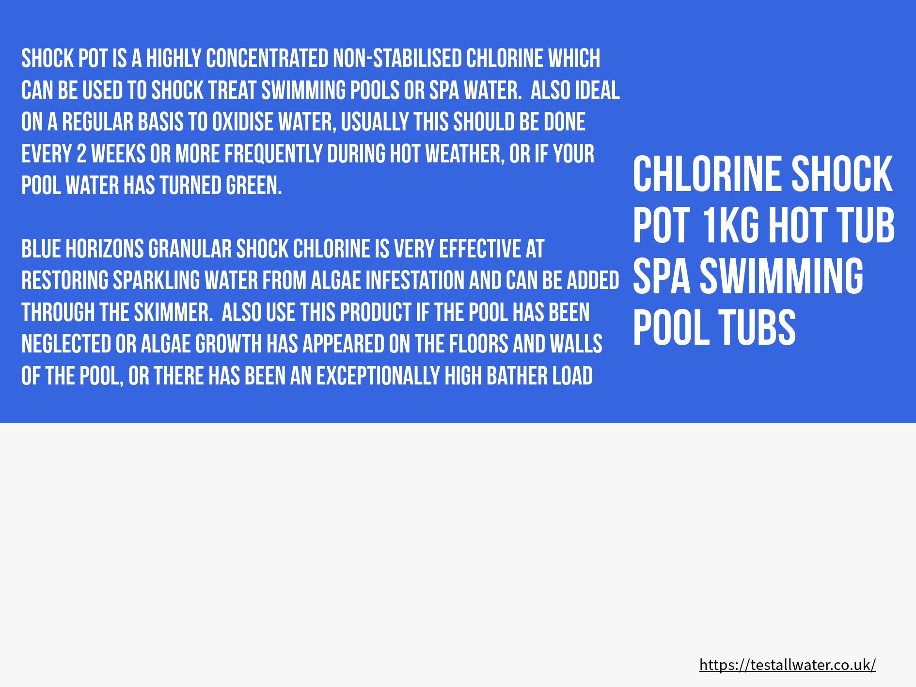 Blue Horizons Chlorine Shock Pot 1kg - Use SHGRAN1OL if out of stock